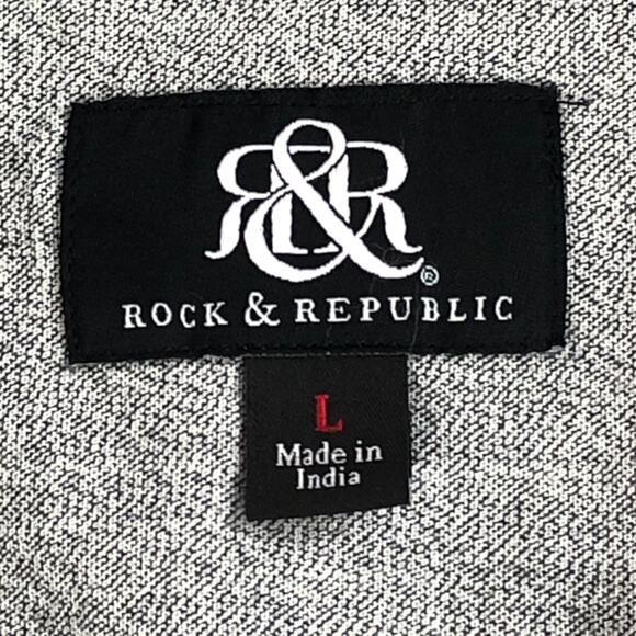 Rock & Republic Mens Shirt Large Gray Button Up Long Sleeve Front Zipper Cotton - Picture 3 of 12